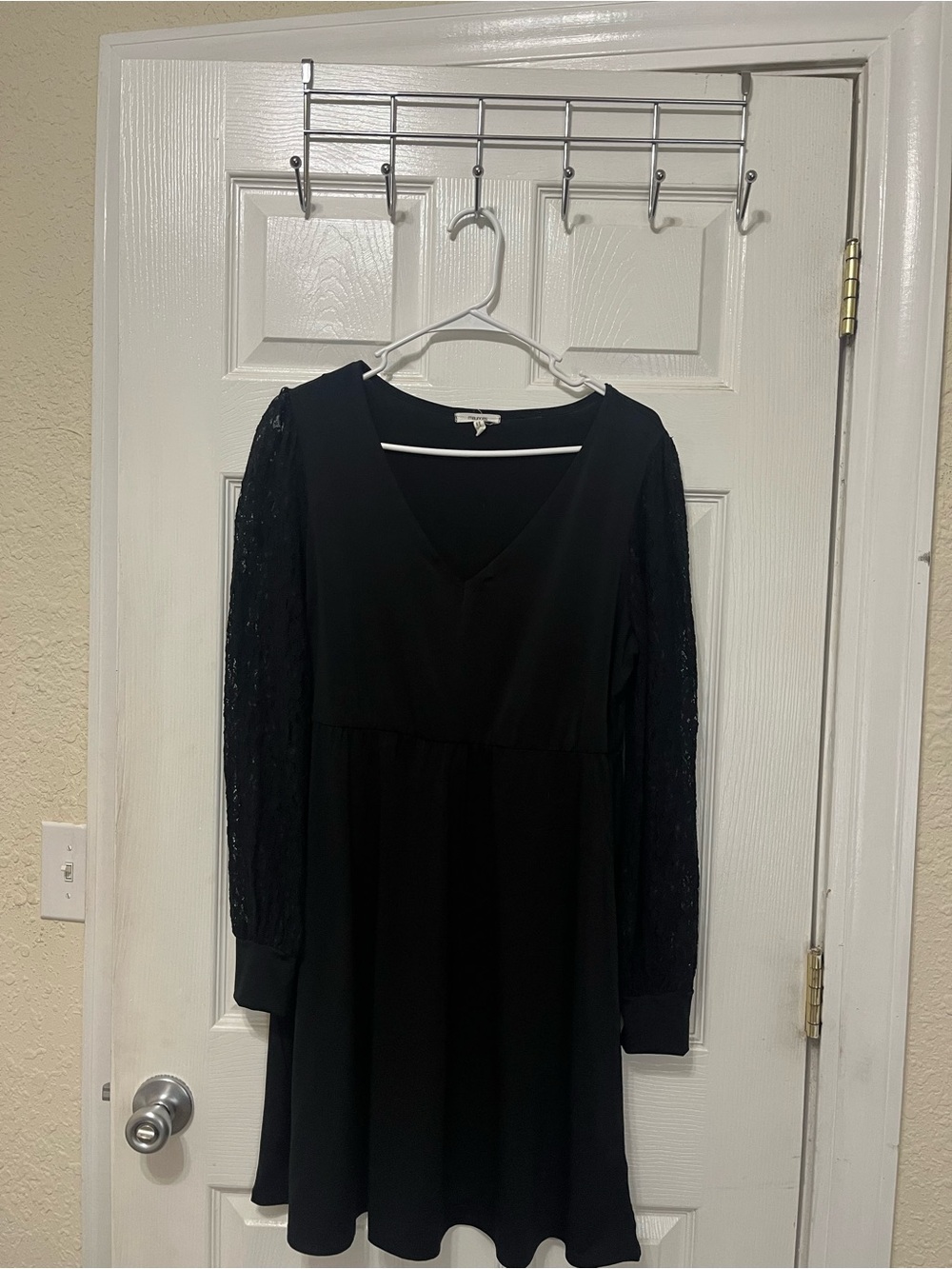 Maurices Black V-Neck Dress with Lace Long Sleeves